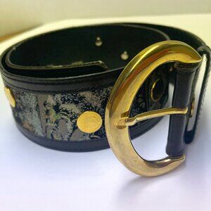 Vtg Elle Bijou Vienna Leather Handmade Belt Womens with Gold Medallions Size S-M